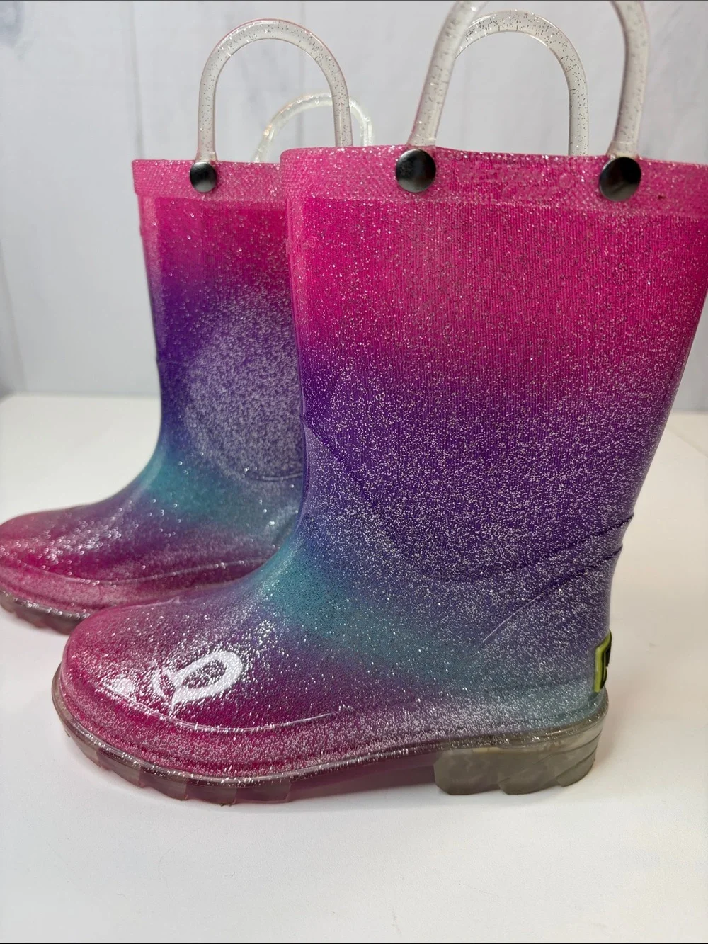 Western Chief Glitter Ombre Kids Rain Boots - Pink Purple Teal girls 10 Like New